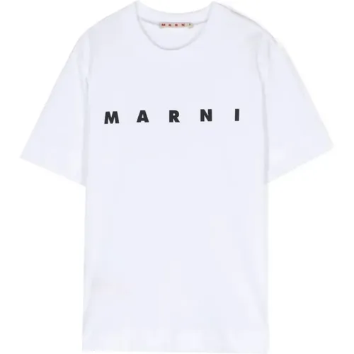 Weiße Baumwoll-T-Shirt mit Logo-Print - Marni - Modalova