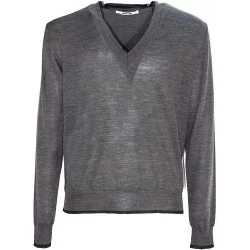 V-neck Knitwear, male, , Size: S Grey Wool V-Neck Sweater - Mauro Grifoni - Modalova