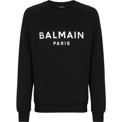Sweatshirt aus umweltfreundlicher Baumwolle mit metallischem Logo-Print - Balmain - Modalova
