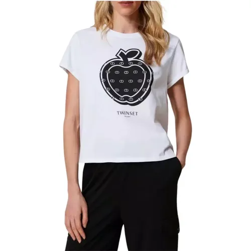 T-Shirt mit Logo-Print , Damen, Größe: L - Twinset - Modalova