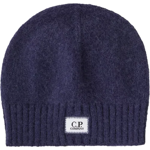 Beanies, male, , Size: ONE SIZE Alpaca Wool Ribbed Beanie with Logo Patch - C.P. Company - Modalova