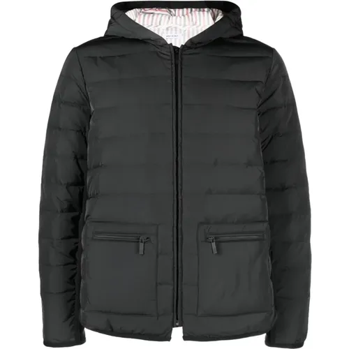 Gray Nylon Bomber Jacket with 4bar Sleeve , male, Sizes: L, M - Thom Browne - Modalova