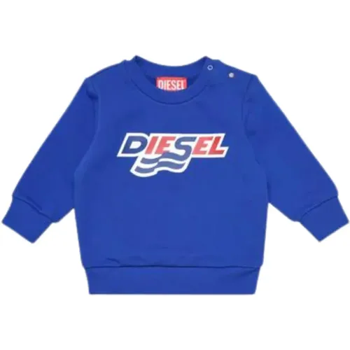 Blauer Crewneck Pullover mit Logo-Print - Diesel - Modalova