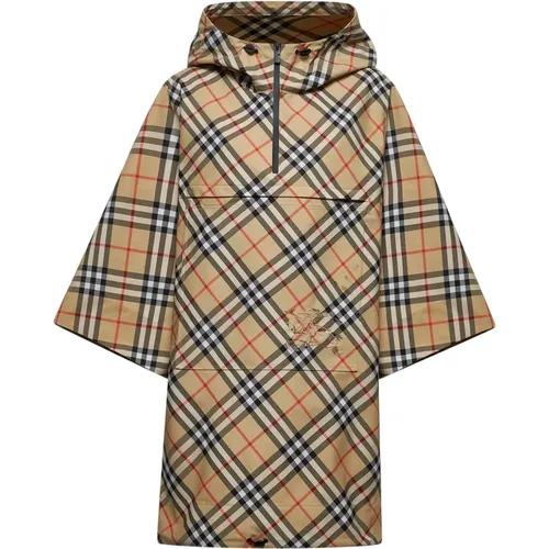 Parkas, female, , Size: XS Checked Hooded Half-Zipped Cape - Burberry - Modalova