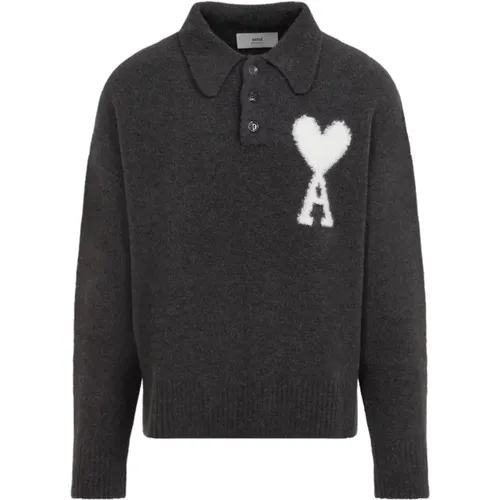 Luxuriöses Graues Poloshirt Aw24 , Herren, Größe: L - Ami Paris - Modalova