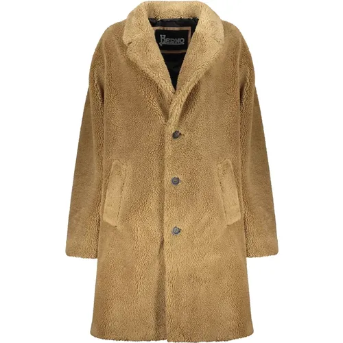 Single-Breasted Coats, male, , Size: M Faux Fur Lapel Collar Coat - Herno - Modalova