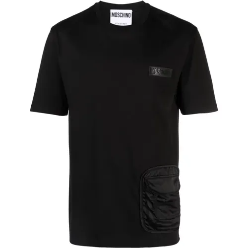 Schwarze Rippstrick-Logo T-Shirts und Polos , Herren, Größe: M - Moschino - Modalova