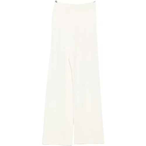 Wide Trousers, female, , Size: XS Off- Ribbed High Waist Pants - Fabiana Filippi - Modalova