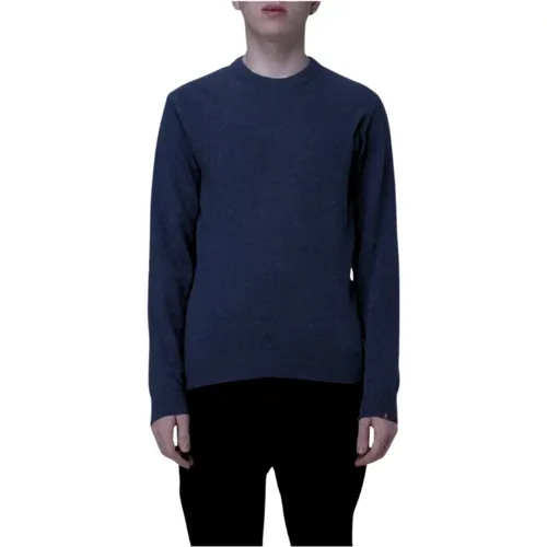 Blau Melange Woll Rundhals Pullover , Herren, Größe: L - PAUL & SHARK - Modalova