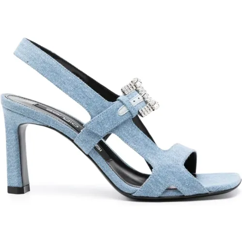 Denim Crystal Buckle Sandals , female, Sizes: 5 UK, 4 UK, 7 UK, 3 UK - Sergio Rossi - Modalova