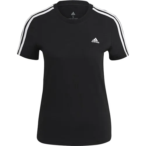 Atmungsaktives Baumwoll Slim 3-Stripes T-Shirt , Damen, Größe: XS - Adidas - Modalova