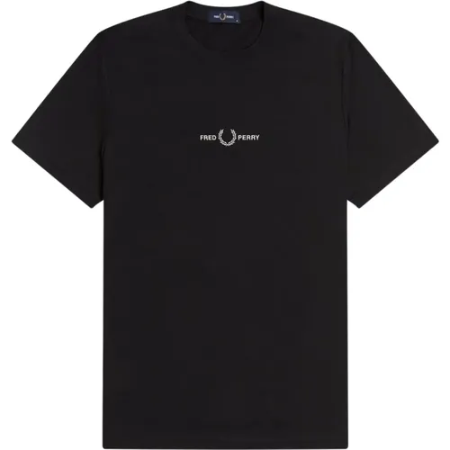 T-Shirts, male, , Size: L Embroidered Logo T-Shirt - Fred Perry - Modalova