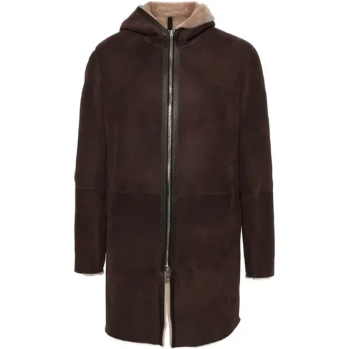 Parkas, male, , Size: XL Chocolate Suede Hooded Coat - Tagliatore - Modalova