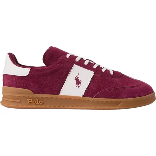 Sneakers, male, , Size: 10 US Sporty Burgundy Suede Men's Sneakers - Polo Ralph Lauren - Modalova