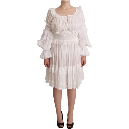 Weiße Gerüschte Off Shoulder Kleid - Dolce & Gabbana - Modalova