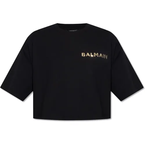 Cropped oversize T-shirt , female, Sizes: L, M - Balmain - Modalova