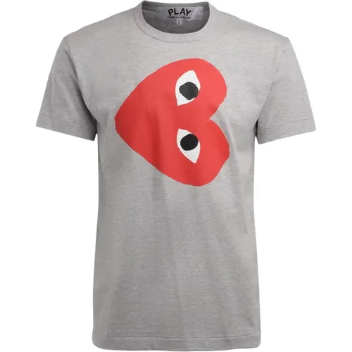 Mens Grey T-Shirt with Red Horizontal Heart , male, Sizes: S - Comme des Garçons Play - Modalova