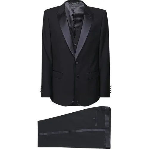 Single Breasted Suits, male, , Size: M Silk Martini Dress with Contrasting Lapel - Dolce & Gabbana - Modalova