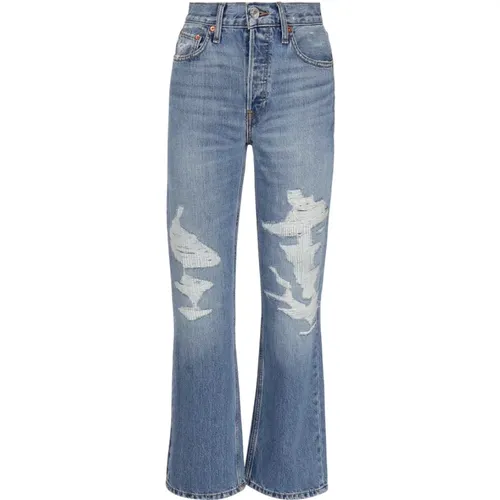 Classic Indigo Straight Jeans with Ripped Details , female, Sizes: W29, W24, W25, W27, W26, W28 - Re/Done - Modalova