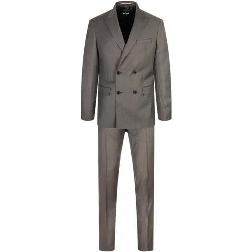 Double Breasted Suits, male, , Size: 2XL Modern Grey Double-Breasted Suit - Hugo Boss - Modalova