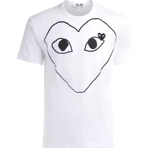 Weißes Baumwoll-Herz-Front-T-Shirt , Herren, Größe: M - Comme des Garçons Play - Modalova