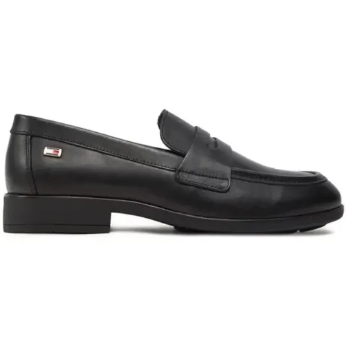 Schwarze Leder Slip-On Loafers - Tommy Hilfiger - Modalova