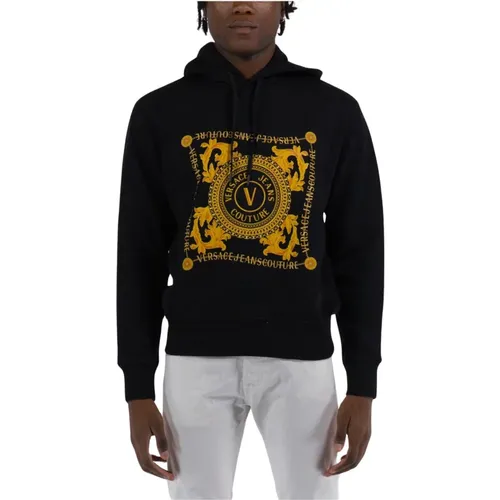 Long Sleeve Hoodie with V-Emblem Chain Design , male, Sizes: XL, M, S, L - Versace Jeans Couture - Modalova