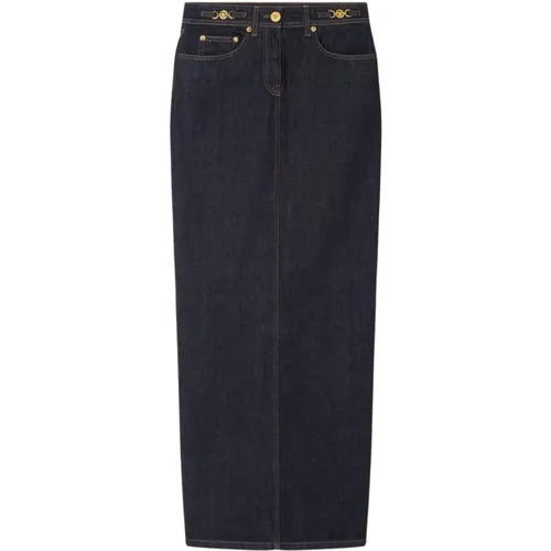 Schwarzer Denim High-Waist Rock , Damen, Größe: S - Versace - Modalova