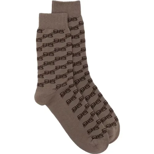 Monogram Logo Cotton Socks /Brown , male, Sizes: L - Balenciaga - Modalova