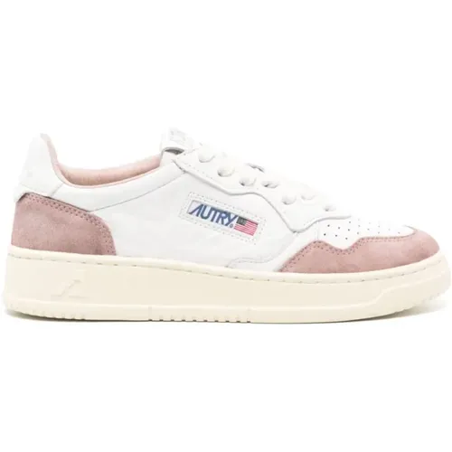 White Leather Sneakers with Pink Suede , female, Sizes: 7 UK, 4 UK, 3 UK - Autry - Modalova