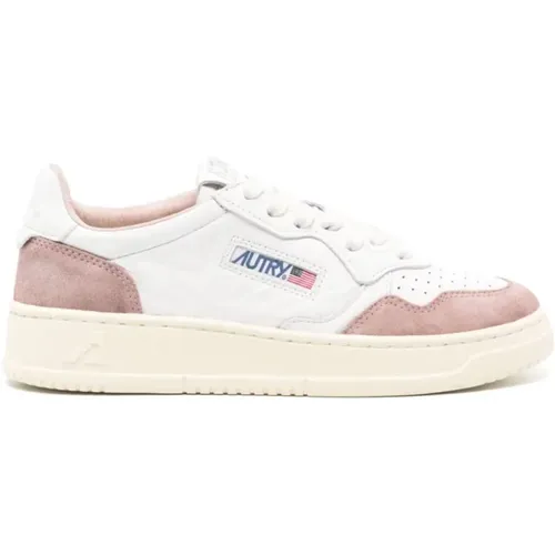 White Leather Sneakers with Pink Suede , female, Sizes: 7 UK, 4 UK, 3 UK, 5 UK, 2 UK, 6 UK - Autry - Modalova