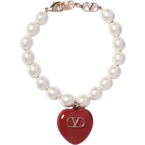 Bracelets, female, , Size: ONE SIZE Heart Charm Beaded Necklace - Valentino Garavani - Modalova