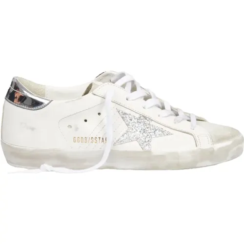 White Glitter Star Sneakers Vintage Effect , female, Sizes: 3 UK - Golden Goose - Modalova