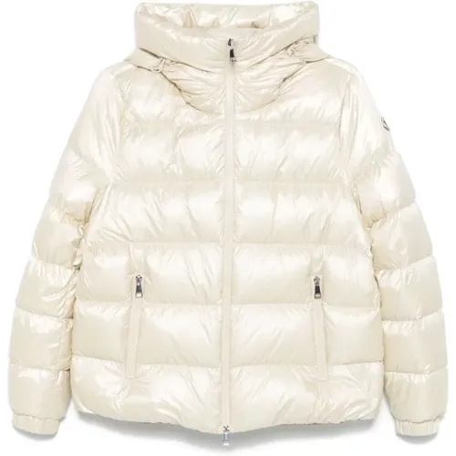 Gepolsterter Cremefarbener Mantel mit Kapuze - Moncler - Modalova