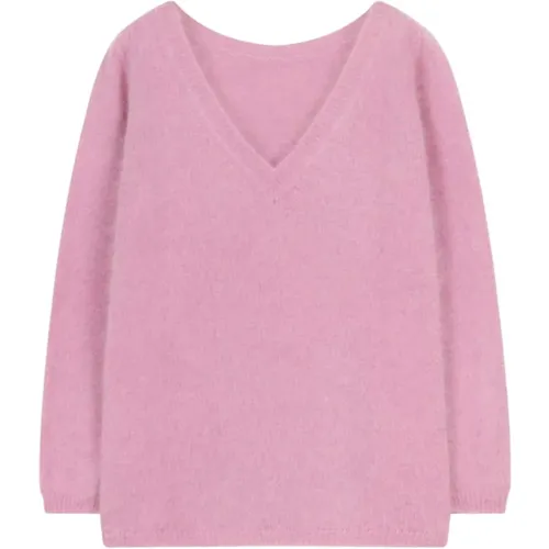 V-Ausschnitt Pullover in Rosa , Damen, Größe: L - Roberto Collina - Modalova