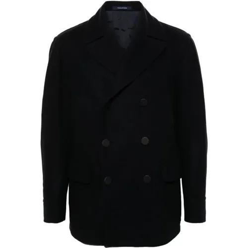 Pea Coat Leather Buttons , male, Sizes: L, XL - Tagliatore - Modalova