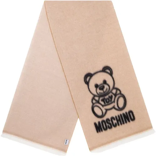 Winter Scarves, unisex, , Size: ONE SIZE Brown Wool Scarf with Logo Embroidery - Moschino - Modalova