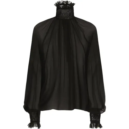 Silk blouse with stand-up collar , female, Sizes: S, L - Dolce & Gabbana - Modalova