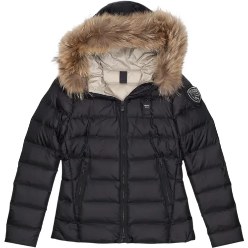 Winter Jackets, female, , Size: L Quilted Women's Winter Jacket with Faux Fur Hood - Blauer - Modalova