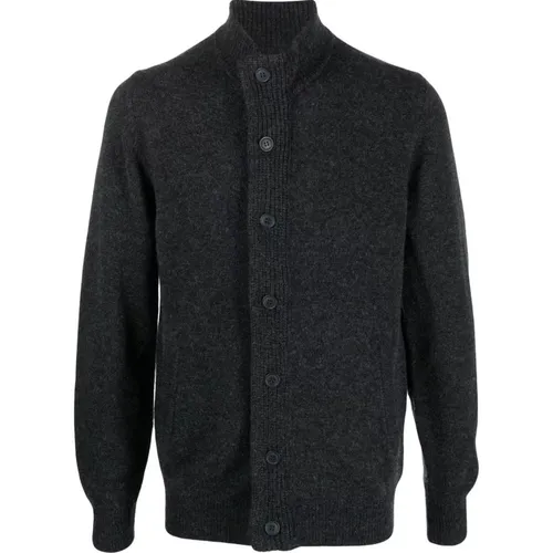 Cardigans, male, , Size: S Chunky Knit Wool Sweater with Alcantara Patches and Custom Embroidery - Barbour - Modalova
