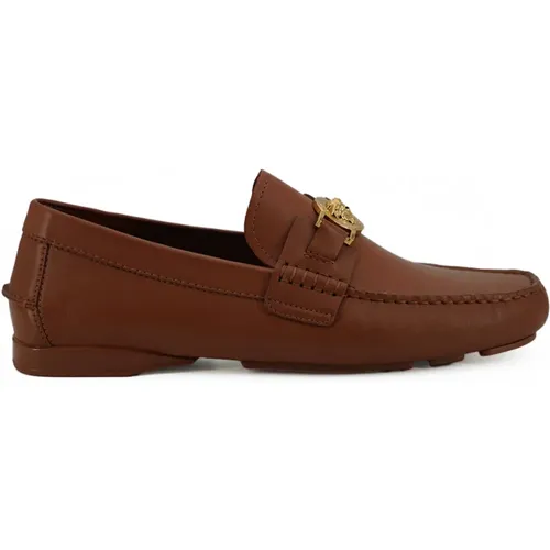 Loafers, male, , Size: 7 US Elegant Leather Loafers with Medusa Embossing - Versace - Modalova