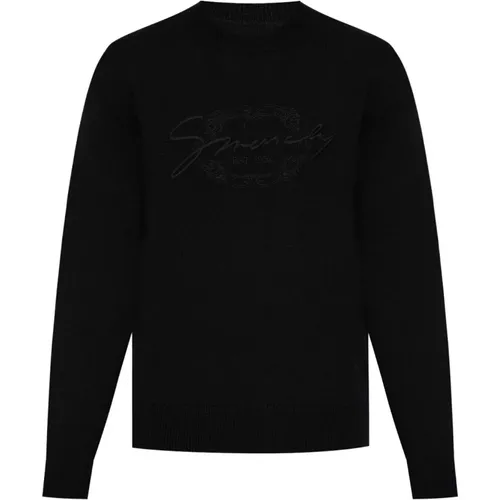 Round-neck Knitwear, male, , Size: S Wool Knit Sweater Embroidered Logo - Givenchy - Modalova