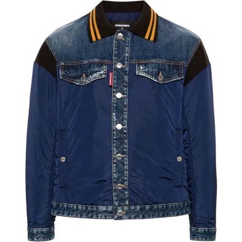 Denim Jackets, male, , Size: M Navy Denim Jacket - Dsquared2 - Modalova