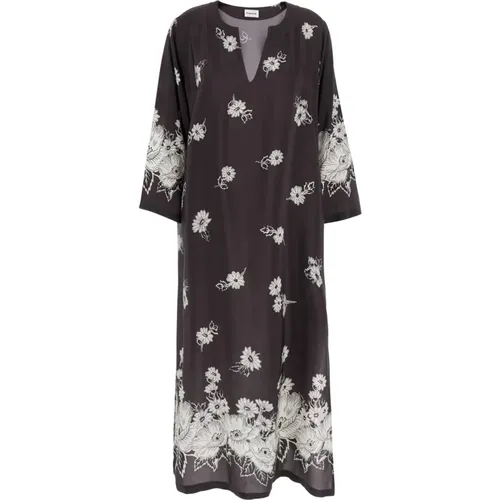 Midi Dresses, female, , Size: L Floral V-Neck Long Dress Brown - P.a.r.o.s.h. - Modalova