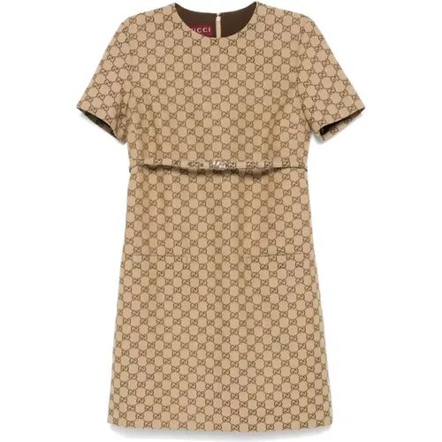 Beige/Braunes GG Supreme Canvas Kleid - Gucci - Modalova