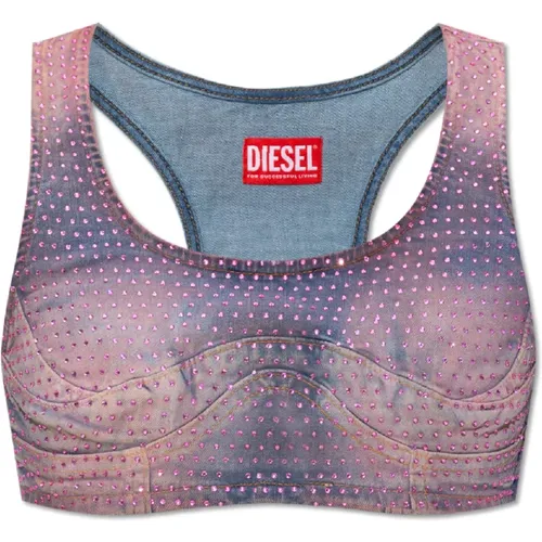 Sport Bras, female, , Size: S Crystal Embellished Denim Tank Top - Diesel - Modalova