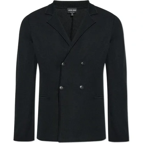 Blazers, male, , Size: L Wool Double-Breasted Blazer - Giorgio Armani - Modalova