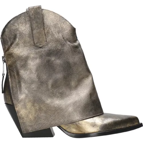 Goldene Lederstiefeletten , Damen, Größe: 36 EU - Elena Iachi - Modalova