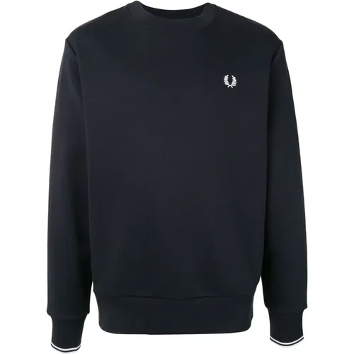 Sweatshirts, male, , Size: S Navy Crewneck Sweater - Fred Perry - Modalova