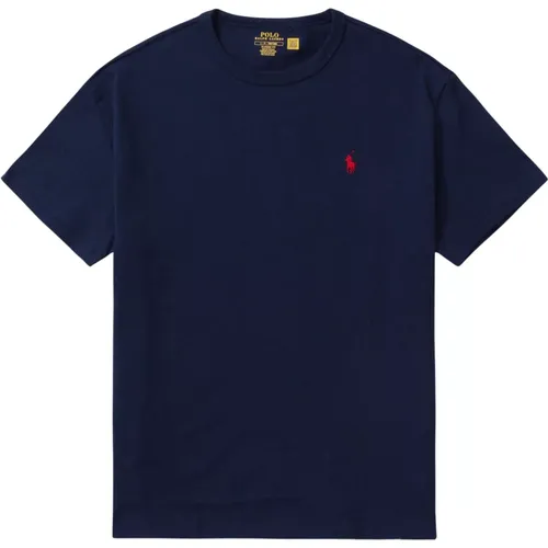 Marineblau Baumwolle Regular Fit T-Shirt , Herren, Größe: S - Polo Ralph Lauren - Modalova